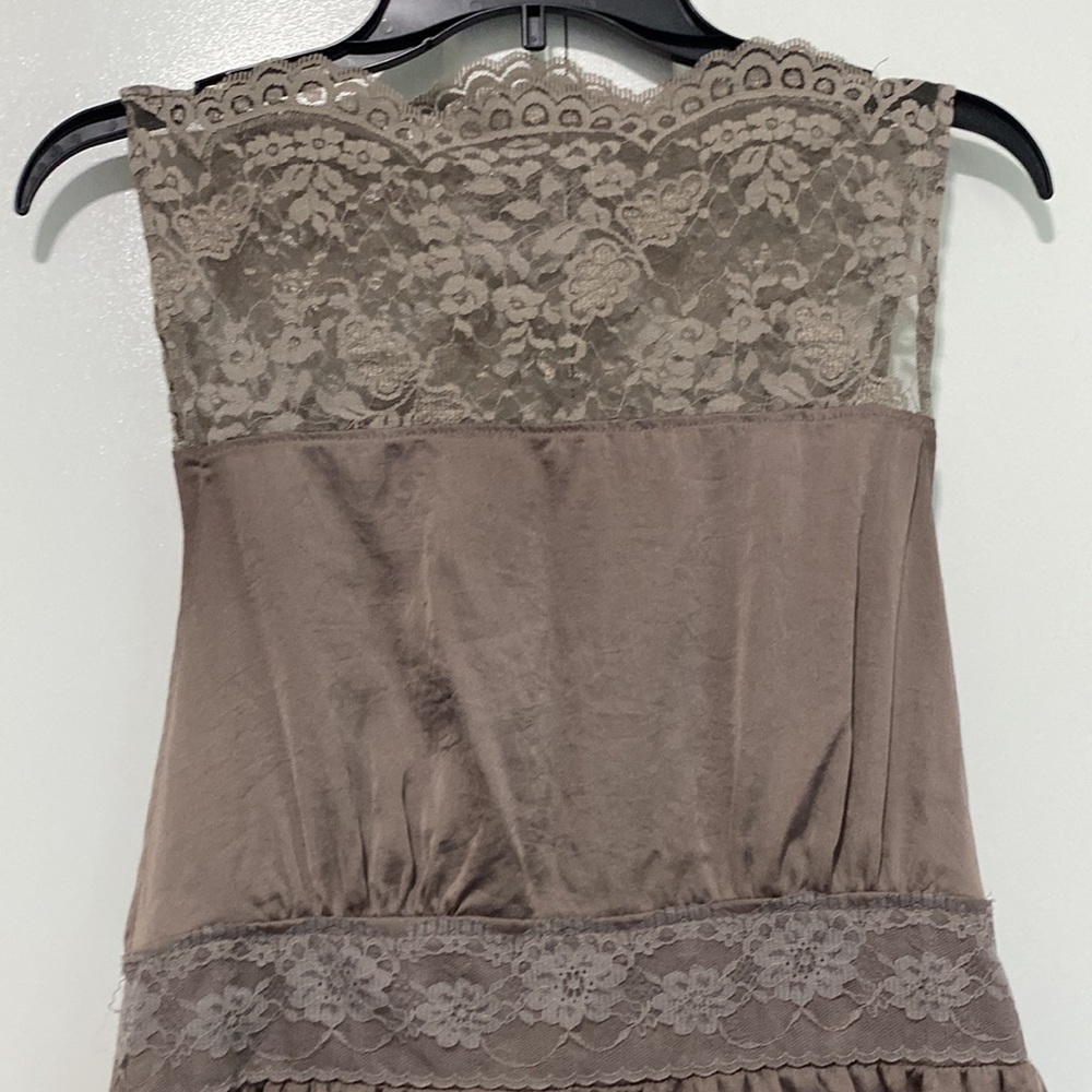 Free People Taupe Satin Lace Mini Dress |Size Medium - Picture 8 of 10